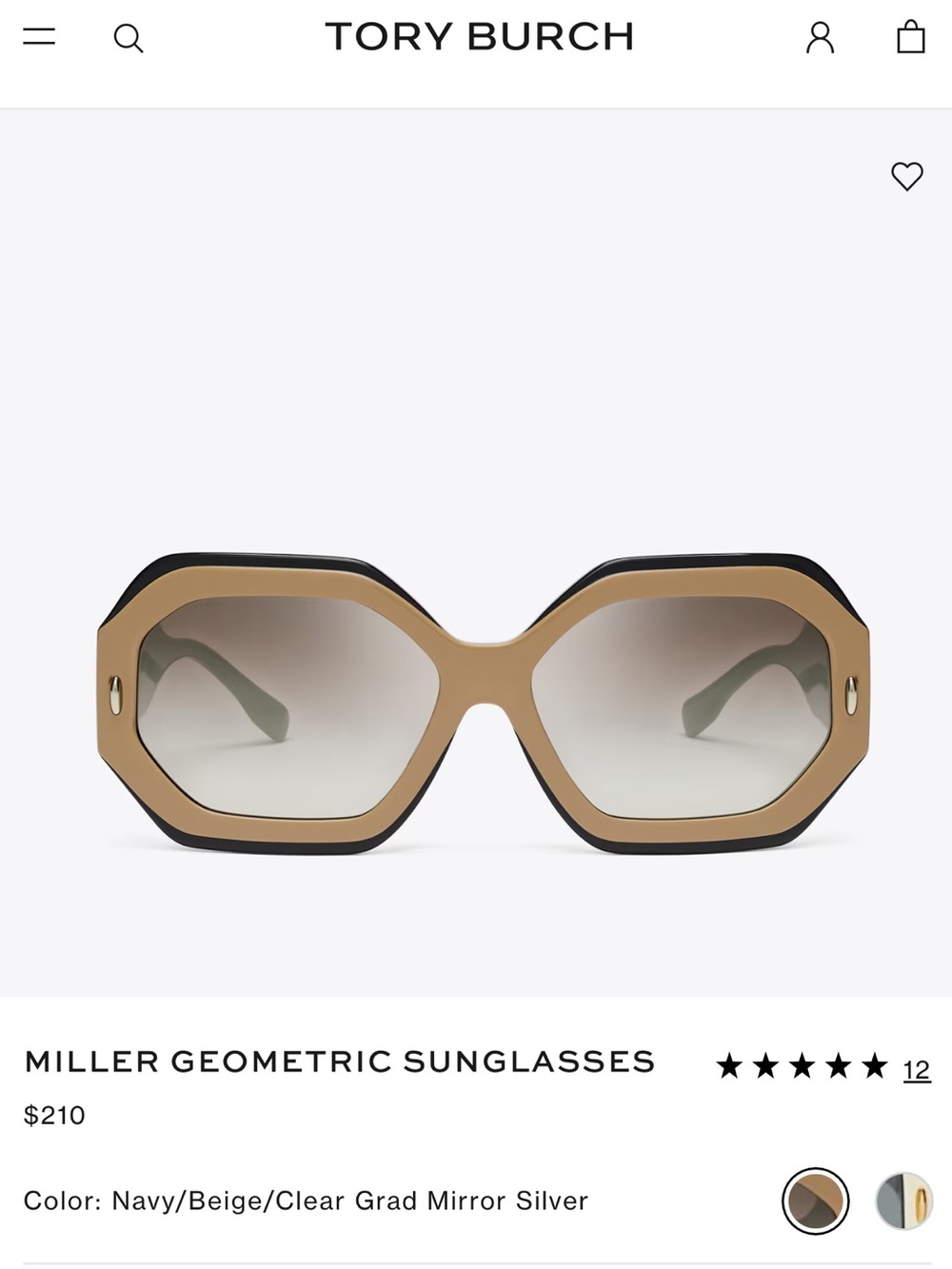 Tory Burch Geometric Sunglasses in Beige and Navy with Silver Gradient Lenses